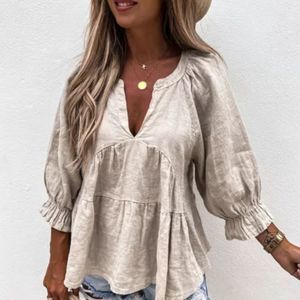 Casual Puff Sleeve Split Neck Babydoll Blouse